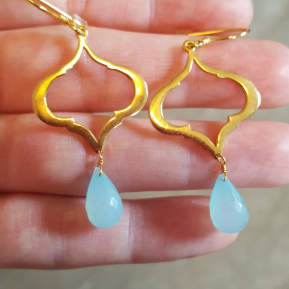 Two Pairs Gold and Teal/Turquoise Earrings - Picture 4 of 4